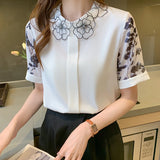 Weiyinxing Short Sleeve Blouse Women Blusas Mujer De Moda 2023 Print Chiffon Blouse Women Shirt Tops Women Blouses Top Femme E991