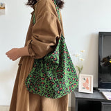 Weiyinxing Print Women's Corduroy Shoulder Bag Large Capacity Ladies Tote Shopper Bags Handbags Vintage Female Chest Crossbody Bag
