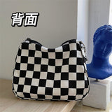 Weiyinxing Black and White Check Female Korean Version of Hong Kong Style Chessboard Underarm Bag Single Shoulder Bag Tide