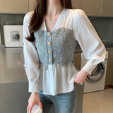 Weiyinxing Mujer De Moda 2023 Blouse Women Long Sleeve Women Blouses Shirts V-neck White Chiffon Blouse Shirt Women Tops Blusa C518
