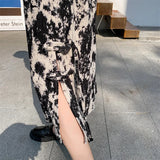 Weiyinxing Vintage Print Summer Skirts Lace Up High Waist Long Midi Skirt Corduroy Midi Length Korean Elegant Office Streetwear Z339