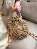 Weiyinxing Luxury Designer Brand Straw Woven Shoulder Crossbody Bucket Bag 2023 New Fashion Casual Summer Travel Beach Women Trendy