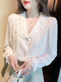 Weiyinxing Sleeve Chiffon Blouse Shirt Women Tops Blusas Mujer De Moda 2023 Lace Doll Collar Blouse Women Blusa Feminina Blouses G355