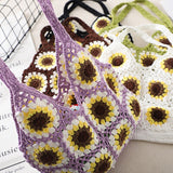 weiyinxing Sunflower Crochet Tote Bags Bohemian Granny Square Knitted Women Shoulder Bag Handmade Woven Summer Beach Handbags Small