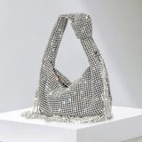 weiyinxing Diamonds Tassel Hobos Evening Bag Designer Knotted Rhinestones Women Handbag Lxuury Crystal Mesh Party Bag Glitter Purse