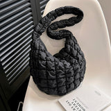 Weiyinxing Women Plaid Quilted Crossbody Bag Ruched Solid Shoulder Bag Korean Pleated Bubble Embroidered Cotton Satchel Bags Underarm Bags