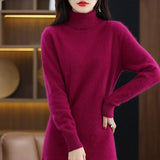 Weiyinxing Women's High Neck Long Sleeve Solid Color Mink Cashmere Korean Loose Luxury Soft Mink Cashmere Knitted Dress Winter Warm