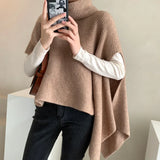 Weiyinxing Turtleneck Sweater Women Autumn Winter New Fashion Vintage Knitted Pullover Casual Solid Cape Tops Oversized T305