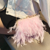 Weiyinxing Women Feather Evening Purse with Pearl Strap Chain Clutch Handbag Tote Female Elegant Dinner Party Shoulder Crossbody Bag