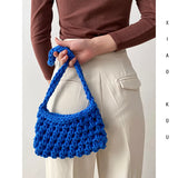 Weiyinxing Cotton Linen Wool Woven Hollow Handbag Single Shoulder Bag Small Fresh Mesh Tote Bag Literary Fashion Simple Women's Bag