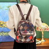 Weiyinxing Small Women Backpack Luxury Vintage Leather Female Rucksack College Patchwork Color Backpack Travel Bagpack