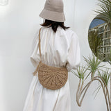 Weiyinxing Half Round Straw Bag for Women Summer Beach Rattan Shoulder Bag Zipper Woven Half Moon Crossbody Handbags Vacation Bag