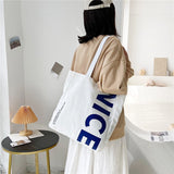 Weiyinxing Color Letter Canvas Bag Simple Shopping Bag Women's Hand Printed Canvas Bag Reuse Large Capacity Handbag Shoulder Bag