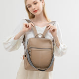 Weiyinxing Leather Backpack Women Solid Color Fashion Wild Trend Casual Large Capacity Ladies Travel Bag Backpack for Teenage Girls