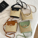 Weiyinxing Chains Straw Bucket Bags Women Summer Messenger Bag Rattan Bags Beach Lady Travel Purses and Handbags Shoulder Bag