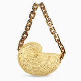 Weiyinxing Thick Chains Rattan Conch Women Shoulder Bags Design Wicker Woven Handbags Luxury Summer Beach Straw Bag Bali Purse