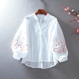 Weiyinxing Embroider Blouses for Women Shirt Lace Lantern Sleeves Cotton Bluasa Loose Top Casual Versatile Summer Thin Feminine Blo