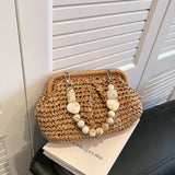 Weiyinxing Designer Trendy Straw Weaving Shoulder Bag Versatile Small Beading Handbag For Women Summer Casual Beach Bag Travel Purse 911