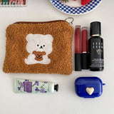 Weiyinxing Fashion Clutch Bags Plush Bear Embroidery Cosmetic Handbags Kids Keys Coin Purse Cute Mobile Phone Bag Girls Mini Handbag