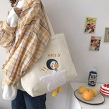 Weiyinxing Duck Embroidery Canvas Tote Bag 2023 New Soft Large Shoulder Work Bags Handbag for Women And Girl Shopping Bags