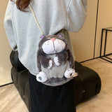 Weiyinxing Cute Plush Cat Crossbody Bags For Women Pearl Chain Small Messenger Bag Warm Plush Doll Shoulder Bag Birthday Gift Toy