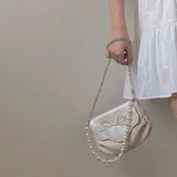 Weiyinxing Fashion Pearl Handle Bolso Mujer 2023 Elegant Embroidered Floral Beige Hasp Women Handbags Lovely Concise Bow Bag Female