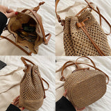Weiyinxing Women's Straw Bucket Bag Summer Woven Shoulder Bags Purse Beach Handbag Trends Straw Handbags Casual Crossbody Bag