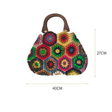 weiyinxing Granny SquareCrochet Women Handbags Vintage Wooden Knitted Hand Bags Handmade Woven Large Tote Big Shopper Purses 2023