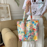 Weiyinxing New Style Fashion Vintage Floral Canvas Shoulder Bag for Women Simple Hanbag Large Casual Capacity Shopper Tote Bags