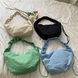Weiyinxing High Capacity Shoulder Bag Nylon Large Dumpling Bags Pleated Shoulder Strap Handbags Ruched Trendy Purse With Zipper
