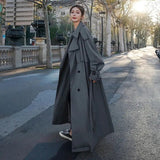 Weiyinxing Women's Trench Coat Loose Oversized Long Jacket 2023 Double-Breasted Belted Lady Cloak Grey Windbreaker Spring Fall Outer