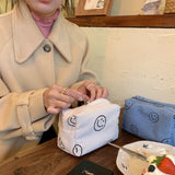 Weiyinxing Smile Corduroy Travel Cosmetic Lipstick Purse Storage Bag Kawaii Makeup Handbags Organizer Wallet Pouch Pencil Case Pen Bag