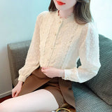 Weiyinxing Long Sleeve White Lace Blouse Shirt Women Tops Blusas Mujer De Moda 2023 Elegantes Stand Collar Blouse Women Blusa H255