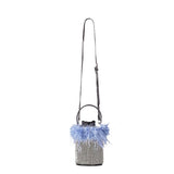 weiyinxing Ostrich Feather Diamonds Evening Bag Crystal Mesh Bucket Lady Handbags Luxury Rhinestone Shoulder Bag Party Small Purses