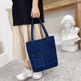 Weiyinxing Large Capacity Women Shoulder Bags Wild Casual Handbag Street Canvas Denim Shoulder Bag Solid Color Zipper Shopping Bag