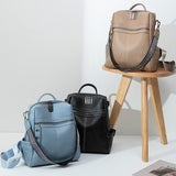 Weiyinxing Leather Backpack Women Solid Color Fashion Wild Trend Casual Large Capacity Ladies Travel Bag Backpack for Teenage Girls