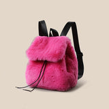 weiyinxing Pluffy Backpacks for Women Designer Rose Red Soft Plush Back Packs for Teenage Girls Luxury Faux Fur Female Bags Winter