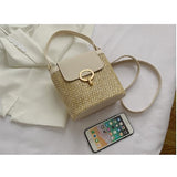 Weiyinxing Chains Straw Bucket Bags Women Summer Messenger Bag Rattan Bags Beach Lady Travel Purses and Handbags Shoulder Bag