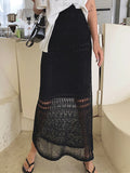 Weiyinxing Crochet Floral Knitted Skirts Women Hollow Out Maxi Ankle Long Straight Skirt Beach High Waist Vintage Elgant N308