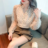 Weiyinxing Mujer De Moda 2023 Elegantes Long Sleeve Blouse Women V-Neck Dot Blouse Shirt Women Tops Blusa Mujer Shirts Blouses G344