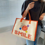 Weiyinxing Canvas Women Cute Smile Handbag Large Capacity Handle Bag Shopping Tote Bag Fashion Simple Shoulder Bag Environmental