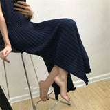 Weiyinxing Casual Knitted Long Dress Spring Summer Loose Sweater Dress Women V-Neck Striped Ribbed Dresses Holiday Beach Robe P629