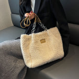 Weiyinxing New Autumn and Winter Plush One Shoulder Women's Bag Shopping Mummy Bag Large Capacity Tote Bag Lamb Cashmere Women