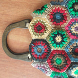 weiyinxing Granny SquareCrochet Women Handbags Vintage Wooden Knitted Hand Bags Handmade Woven Large Tote Big Shopper Purses 2023