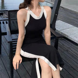 Weiyinxing Women  Knitted Bodycon Dress Summer Thin Female Vintage Party Sleeveless Beach Casual Robe Dresses Sexy Split Maxi Vestido P194