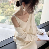 Weiyinxing Women Maxi Dress Sling Basic Bodycon Sweater Dress black Long Dresses Sleeveless V-Neck Knitted Female Streetwear Robe P588