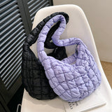 Weiyinxing Women Plaid Quilted Crossbody Bag Ruched Solid Shoulder Bag Korean Pleated Bubble Embroidered Cotton Satchel Bags Underarm Bags