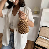 Weiyinxing Summer Straw Woven Beach Bag Rattan Ladies Purses Handbag Wrist Pack Women Handle Female Bucket Tote Bags Nice Cute Bag