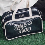 Weiyinxing Vintage Shoulder Bag for Women Large Capacity Casual Sport Handbag Love Heart Pattern Letters Print Black Messenger Bag Sac