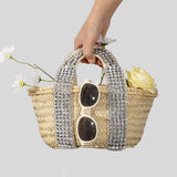 weiyinxing Rattan Small Tote Bag Designer Rhinestone Wicker Woven Women Handbags Handmade Woven Summer Beach Bag Bali Purses 2023